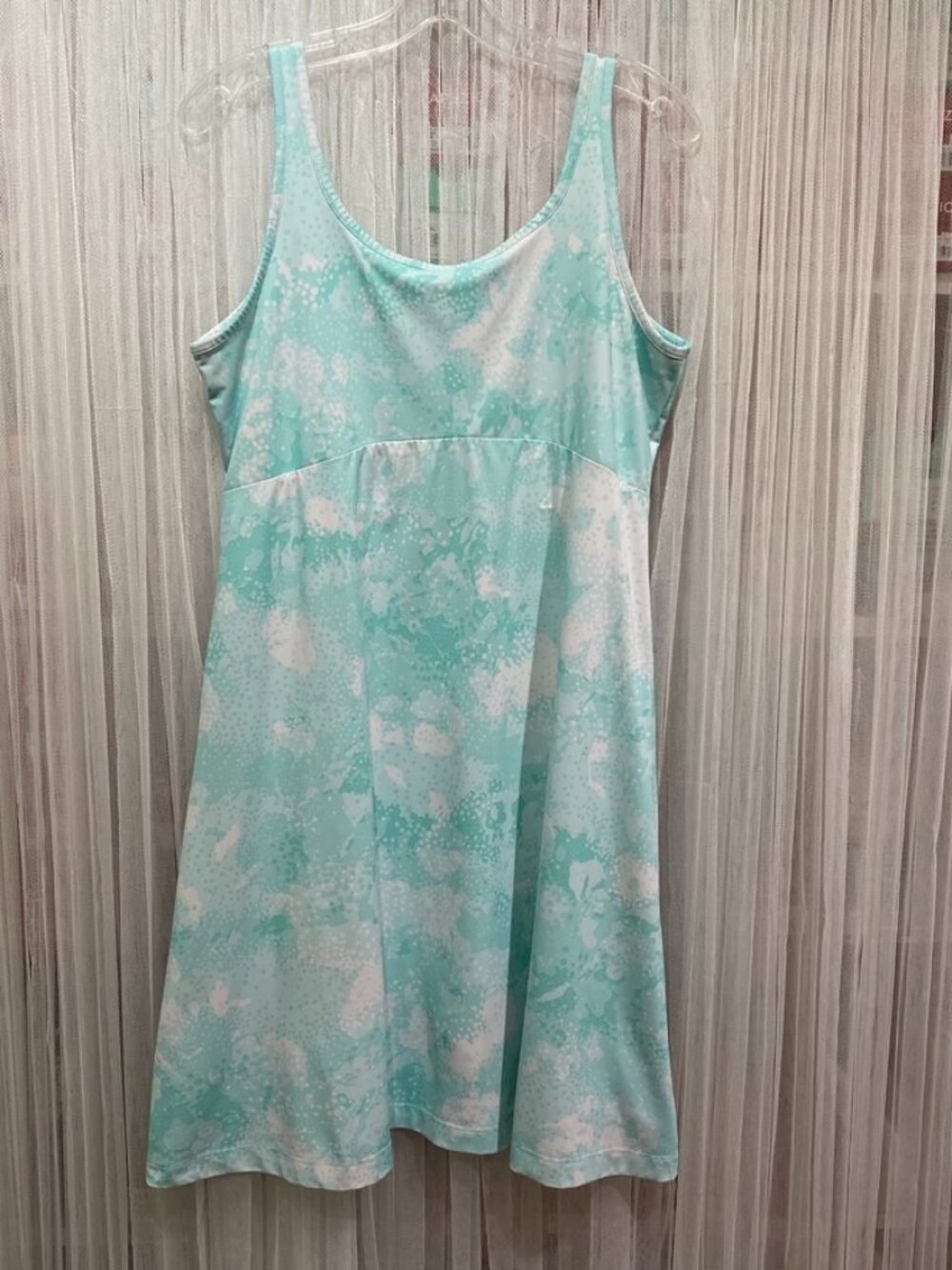 Columbia PFG Tank Dress Aqua Watercolor Women's Large GORP Hiking Outdoors